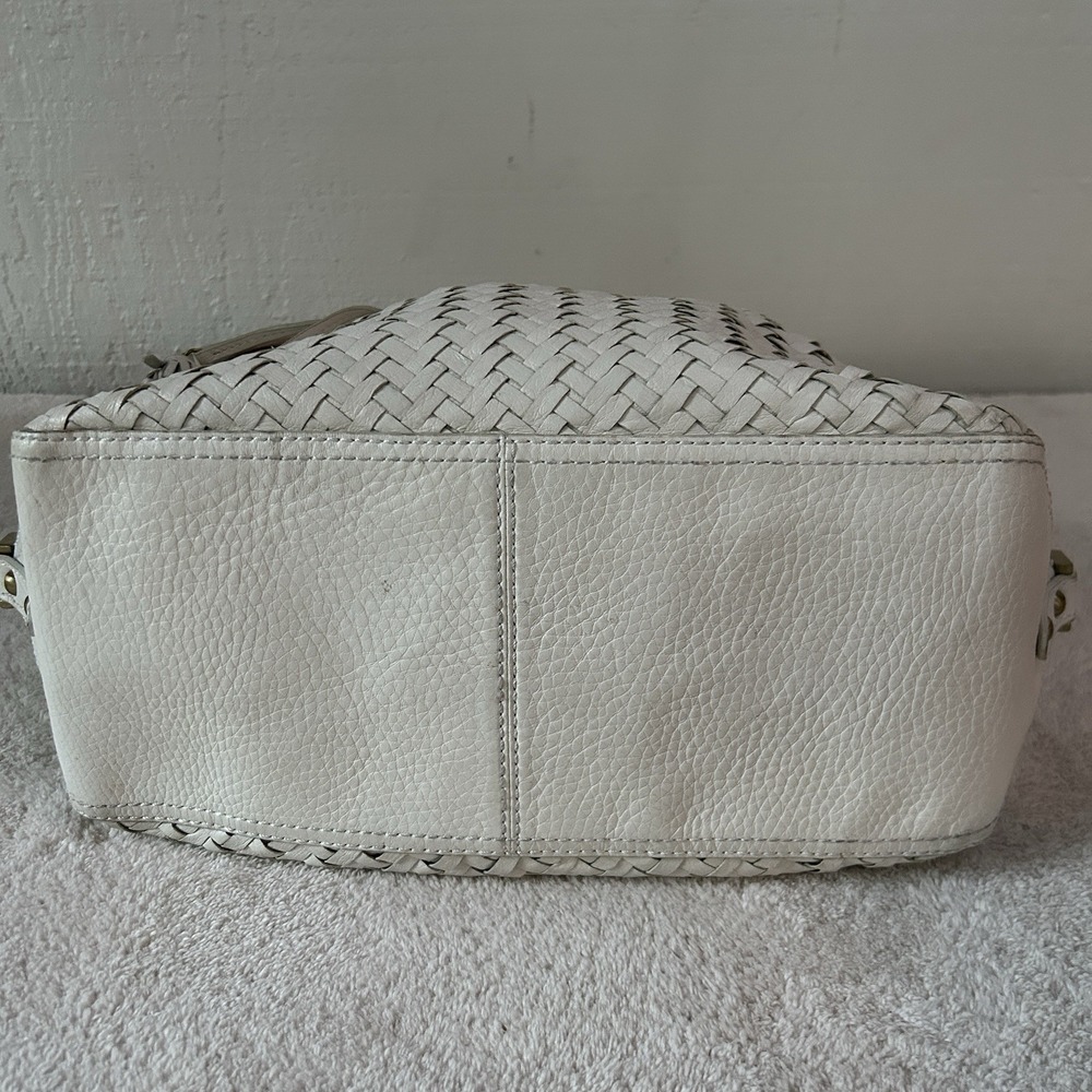 Cole Haan "Village Weave" SU06 Ivory Leather Woven Shoulder Bag Tote Boho Chic - Picture 10 of 12